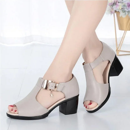 Sandals Women 2024 Summer New Fish Mouth Fashion Buckle Solid High Heels Outdoor Comfort Walking Shoes Female Sandalias De Mujer