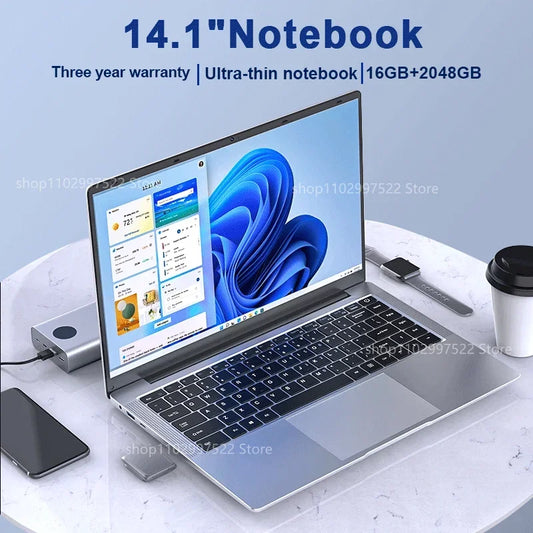 2024 New Laptop Computer Windows 11 Pro Ultra Slim Notebook 14.1 Inch Intel Pentium N3700 16GB 1024GB Office Study PC Computer