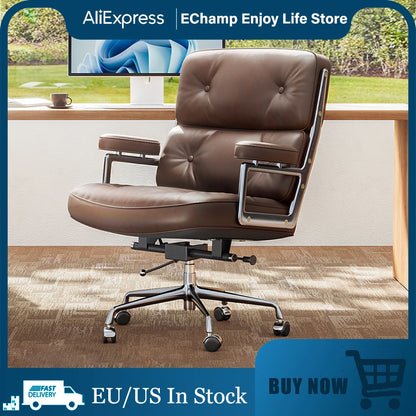 Adjustable Office Chair Genuine Leather Aluminum Alloy Frame Armchair  Swivel Chair for Office Study Living Room