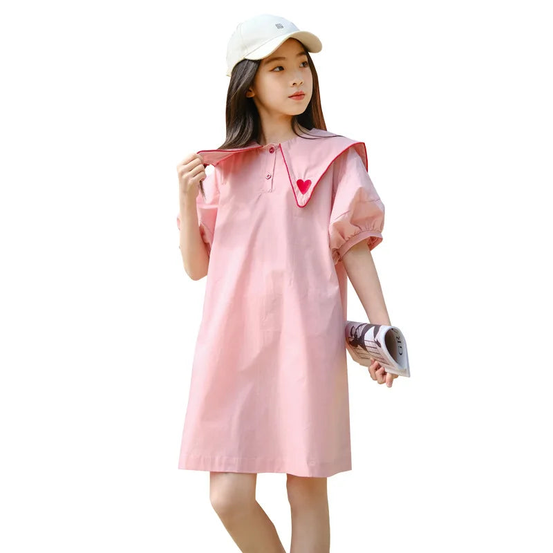 Girls Preppy Style Dress 2023 New Fashion Children Embroidery Clothing Cute Kids Summer Dresses 6 7 8 9 10 11 12 13 14  16 years