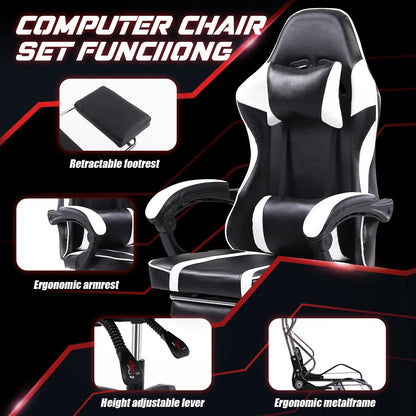 Ergonomic Gaming Chair with Footrest, High-Back Video Game Chair Computer Chair, Office Chair with Headrest and Lumbar, PU Leath