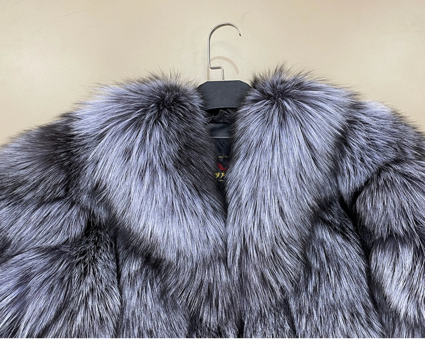 Women's Luxury Natural Fox Fur Jacket Long Turn-Down Collar Real Fox Fur Jacket Turn-down Collar Luxury