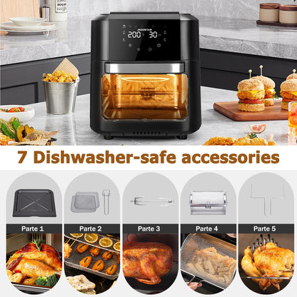 12L Large Capacity Air Fryer, Multi-function Air Oven, Includes 7 Accessories, Dishwasher Safe, LED Touch Screen, 8 Default Modes, Rotating System, BPA Free, 1500W