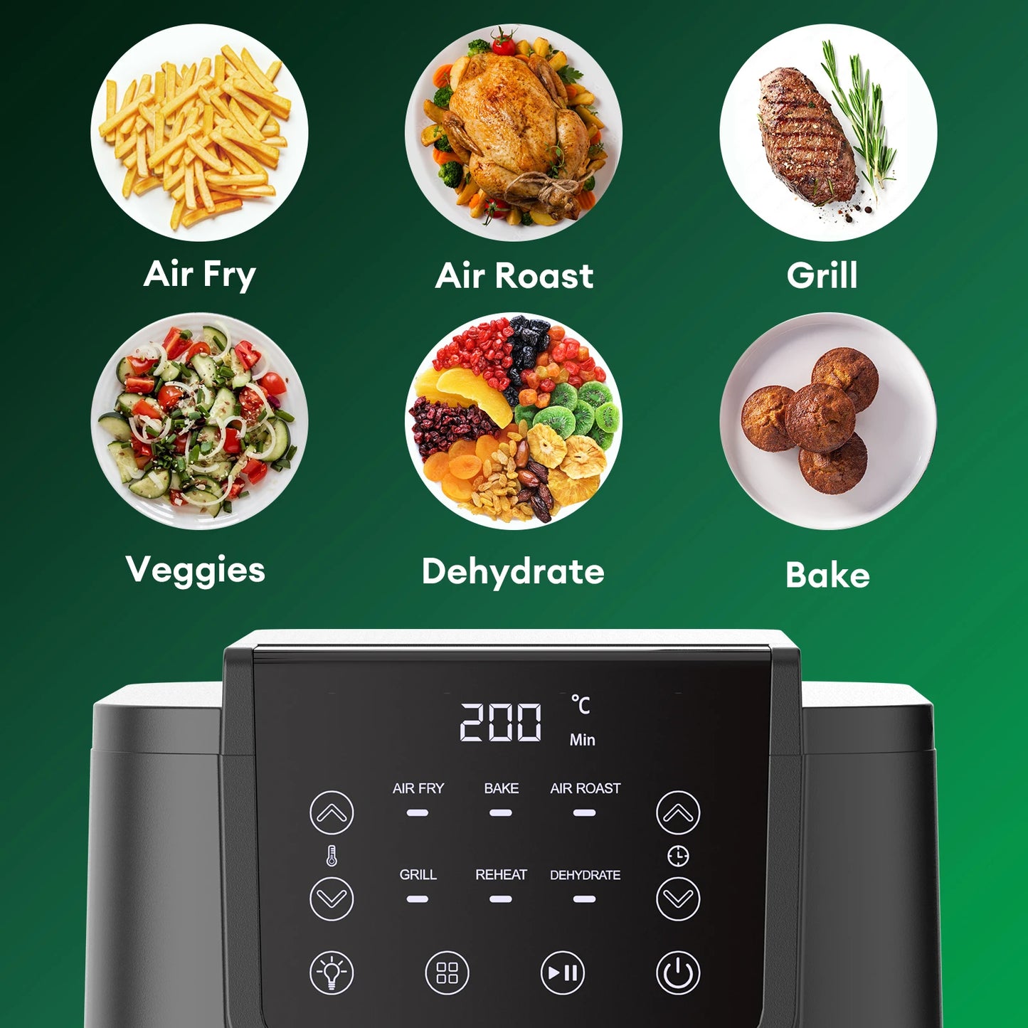 Ultenic AFW01 Air Fryer with ViewCook Window 5L/5.3QT Energy Efficient 6 Preset Cooking Menu Black