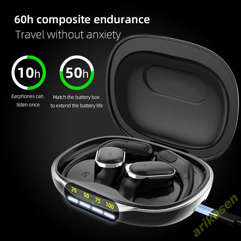 Bluetooth 5.4 Headphones Wireless Open Ear Earbuds 60 Hrs Playtime Dual Mic Clear Call Sports Air Conduction Headphones Earphone