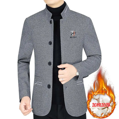 New Winter Men Fleece Warm Blazers Jackets Cashmere Woollen Suits Coats Stand-up Collar Business Casual Trench Coats Jackets 4XL