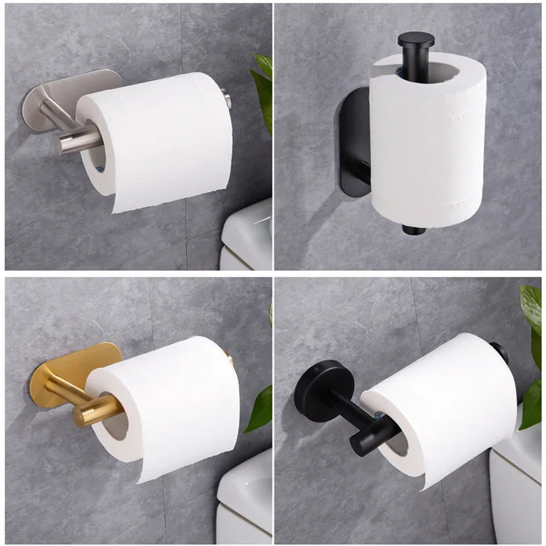 Self Adhesive Toilet Paper Towel Holder Stainless Steel Wall Mount No Punching Tissue Towel Roll Dispenser for Bathroom Kitchen