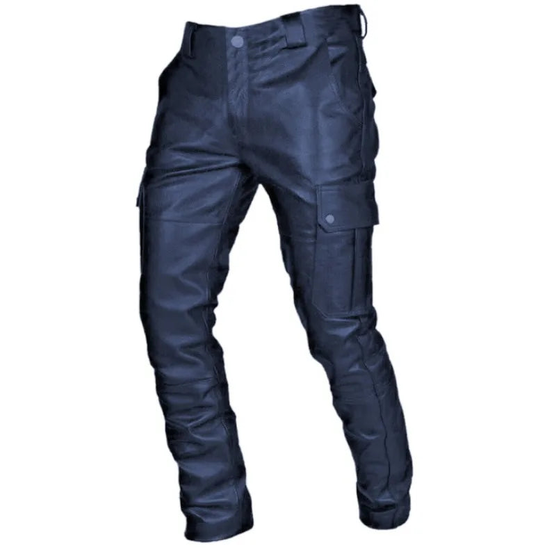 2024 Hot Fashionable and Comfortable Leather Pants for Men with Pure Color PU Strap Leisure and European Style