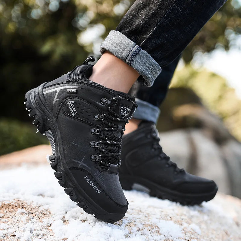 Brand Men Winter Snow Boots Waterproof Leather Sneakers Super Warm Men's Boots Outdoor Male Hiking Boots Work Shoes Size 39-47