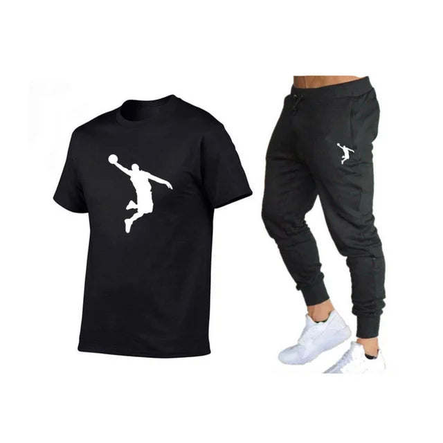 Casual Brand Men's Fitness Jogger T-Shirt and Pants Set Hip Hop Style Summer Tracksuit for Hip Hop Fashion Lovers