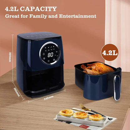 Oil Free Fryer 8 Preset Menu Manual Mode 1400W LED Touch Panel Air Fryer 4,2 Litre Capacity BPA Free Non-stick Basket Blue Color