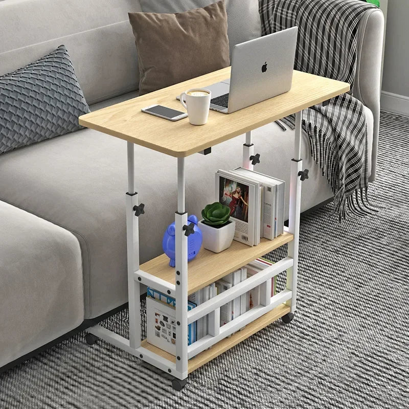 80x40 Mobile Bedside Table with Adjustable Height Household Lifting Computer Desk Simple Double Layer Small Office Desk