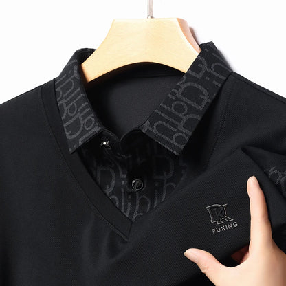 2024 Autumn New Luxury Quality Men's Fake Two Piece Polo Shirt Embroidered Printed Color Blocked Long Sleeved Lapel T-Shirt Top