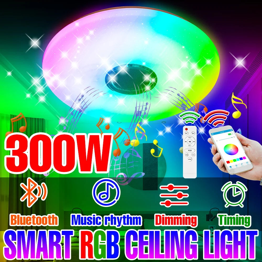 200W 300W Led Chandelier RGB Smart Lamp Bedroom Night Light Music Rhythm Lamp Ceiling Light LED Recessed Spotlight APP Remote