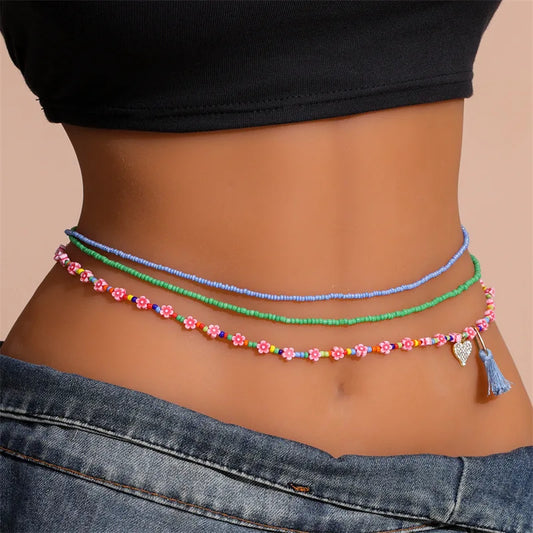 3Pcs/Set Sexy Aesthetic Belly Chains for Women Handmade Resin Beads Elastic African Body Waist Chain Belt Summer Beach Jewelry