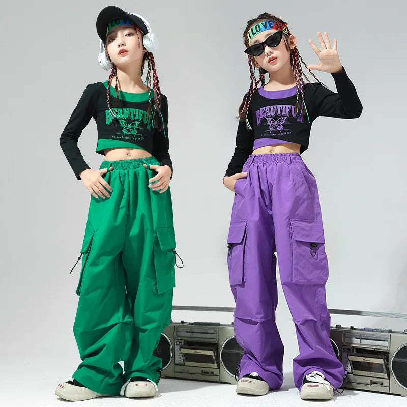 Kids Hip Hop Dancing Costumes for Girls Ballroom Shirt Pants Jazz Dance Stage Wear Outfits Child Dancewear Performance Suits