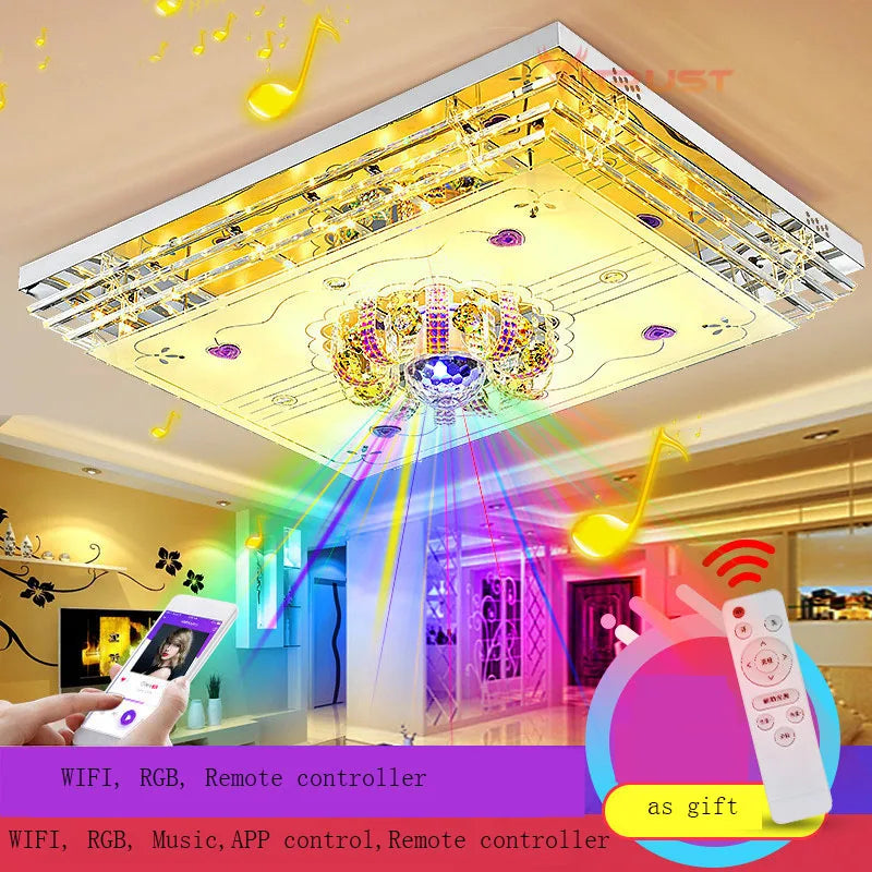 Mordern LED Crystal Ceiling Light Lamps RGB Dimmable APP Bluetooth & Music Speaker Colorful Bedroom  Smart Lamp only 220V input