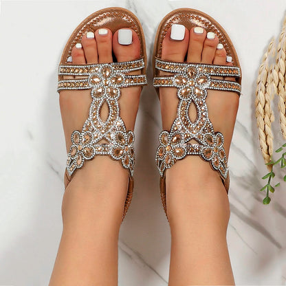 Woman Sandals Rhinestone Open Toe Fashion Female Shoes Solid Color Summer Open Toe Beach Sandalias Non-Slip Chaussure Femme