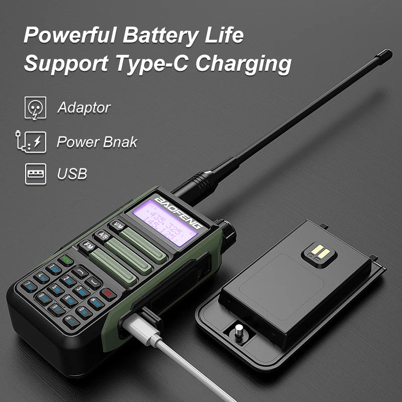 BaoFeng UV16 Walkie-Talkie Tri Band Professional Hunting Ham Waterproof Long Range Type-C Charger VHF UHF Two Way Portable Radio