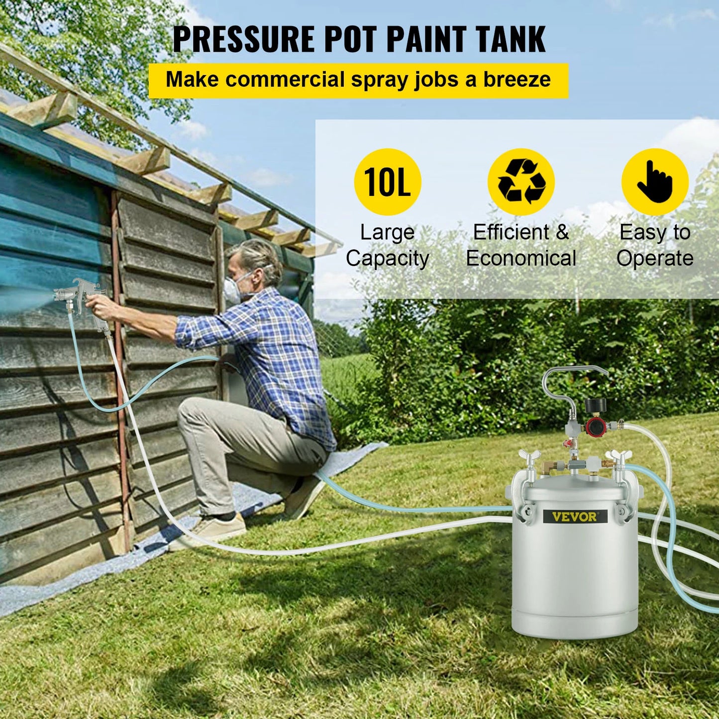 VEVOR High Pressure Paint Pot 10L 15L Sprayer Tank W/ Spray Gun & Hose for Home Industrial Commercial Painting Spraying Coating