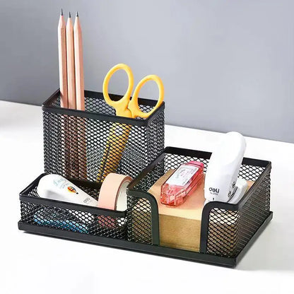 Desk Stationery Organizer Creative Metal Pen Holder Pencil File Storage Rack 3 Grid Storage Box Office Accessories