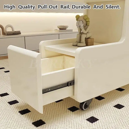 Mobile Coffee Table Side Table For Living Room Furniture Modern Cabinets Cream Style Storage Sofa Table With Trolley