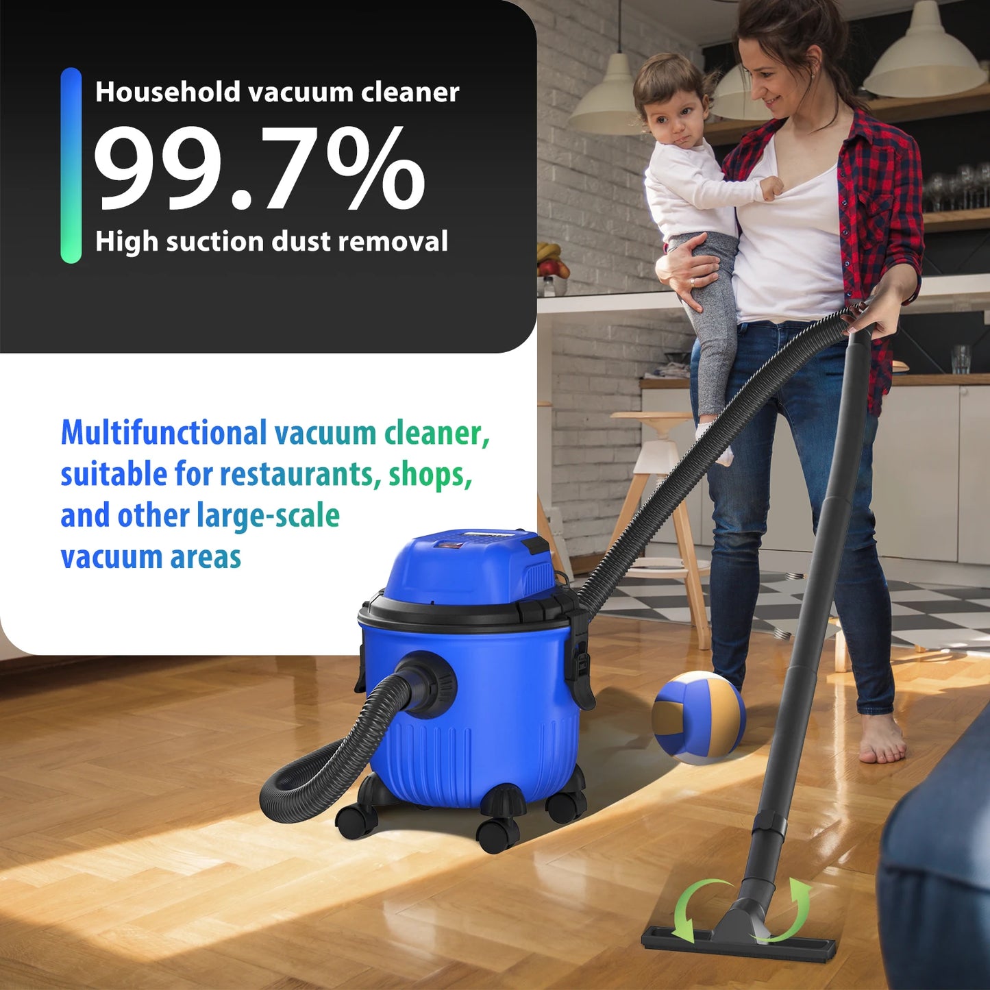 DayPlus 3 in 1 Wet & Dry Vacuum Cleaner Powerful 5000W Lightweight Floor & Carpet Bagless Vacuum Cleaner,15L 35KPA For Home