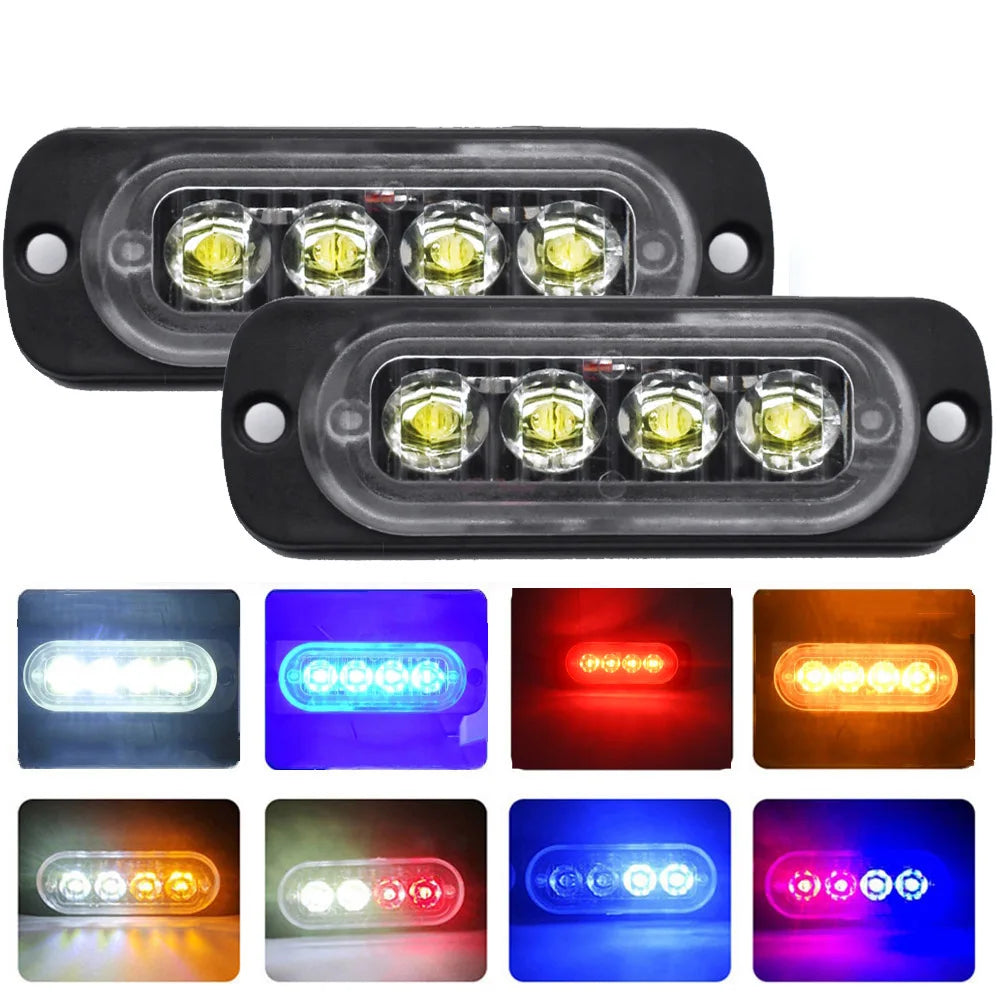 4 Led Strobe Side Warning Light Strobe Grille Flashing Lightbar Car Truck Beacon Lamp Amber Yellow White Traffic Light 12V - 24V