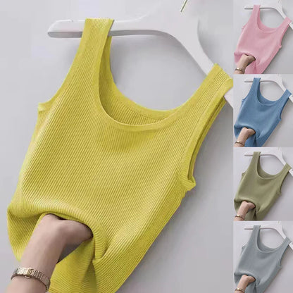 Women's Clothing Tanks For Female Ice Silk Camisole With Solid Knit Bottoming Shirt Sleeveless T-shirt Summer Inner Wear Soft