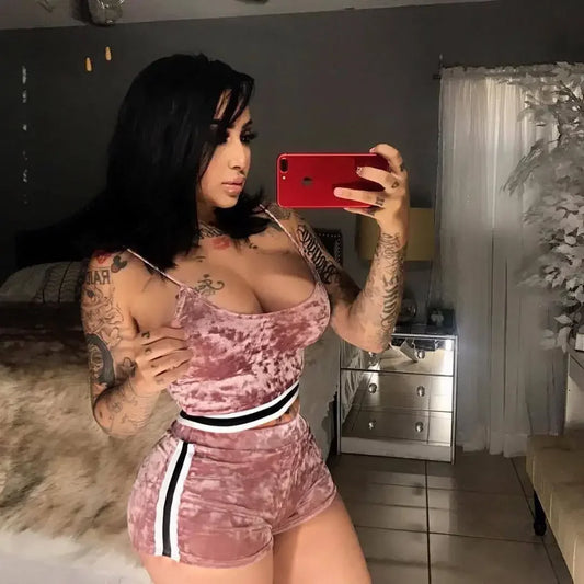 Wish AliExpress Amazon's Hot selling Sexy European and American Foreign Trade Women's Velvet Sling Two piece Set Nightclub Stock