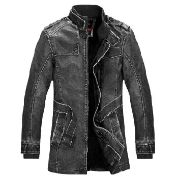 High Quality Leather Jacket Men Slim Warm Washed Leather Motorcycle Biker Jackets Standing Collar Coat Plus size 4XL Long Parkas