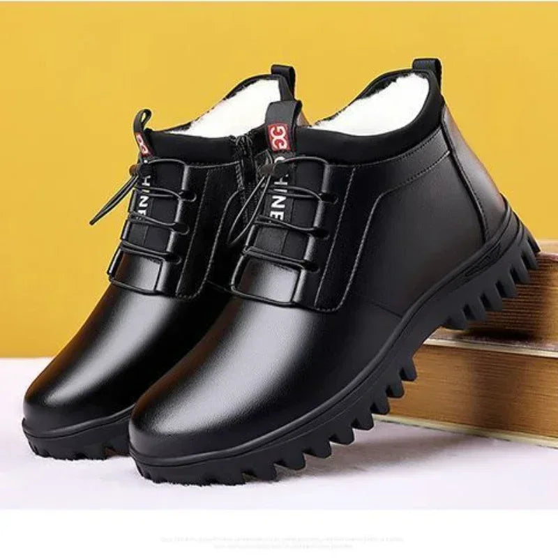 Men's Winter Leather Shoes New Fashion Plush Warm Comfortable Anti slip Business Cotton Shoes Outdoor Casual Snow Boots Vacation