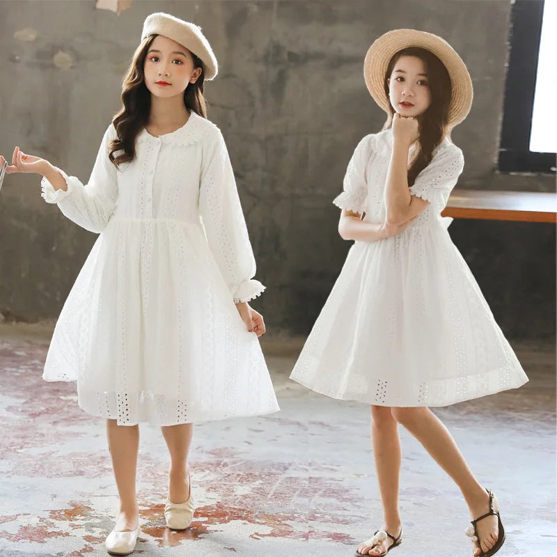 Teenage Girls White Lace Princess Dress 2023 Spring Summer Elegant Kids Dresses School Clothes Children Costume 10 12 13 Years