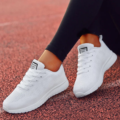 Women's Sneakers Breathable 2024 New Fashion Trainers Flat Woman Vulcanize Shoes Mesh Fabric Lace Up Female Footwear Shoes