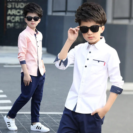 2023 Teenager Kids Boys Clothes Children Shirts Fashion School Casual Tops Cotton Boys Shirts 5 6 7 8 9 10 11 12 13 14 15 Years