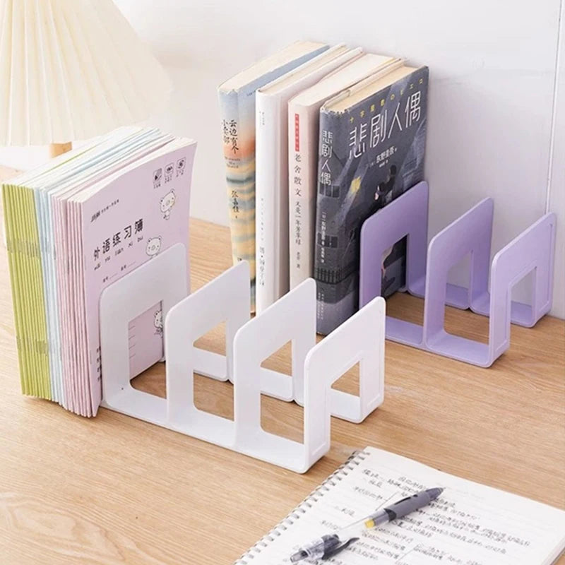 4 Grid Bookends Stand Bookshelf Desktop Decor Storage Rack Bookend Book Holder School Stationery Office Desktop File Organizer