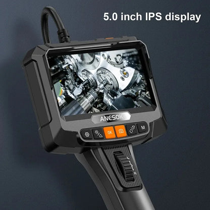 360° Steering Industrial Endoscope Camera 8mm 5"IPS Screen Single&Dual Lens Inspection Borescope 1080P For Car Engine Pip