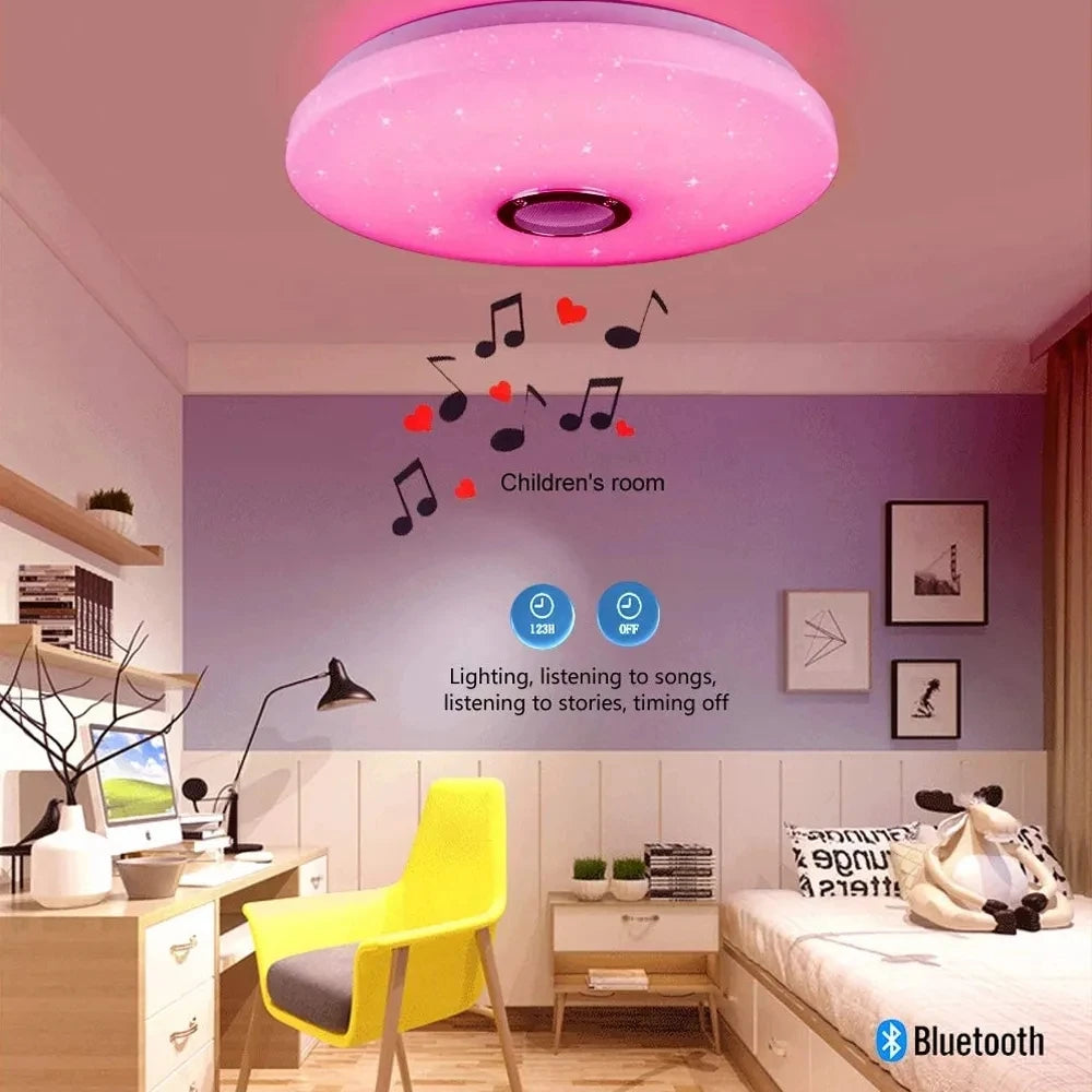 RGB Smart LED Ceiling Light Music Player Indoor Decor Lamp 220V Speaker APP Remote Control Bluetooth Dimming Bedroom Holiday