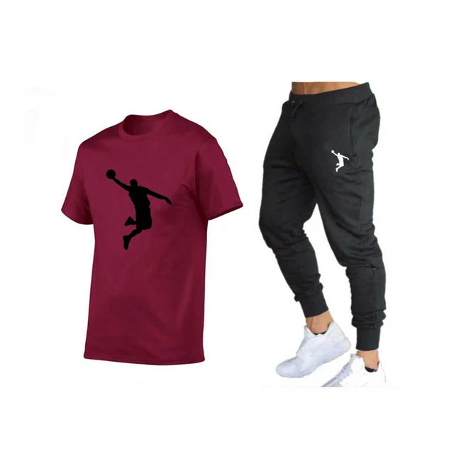 Casual Brand Men's Fitness Jogger T-Shirt and Pants Set Hip Hop Style Summer Tracksuit for Hip Hop Fashion Lovers