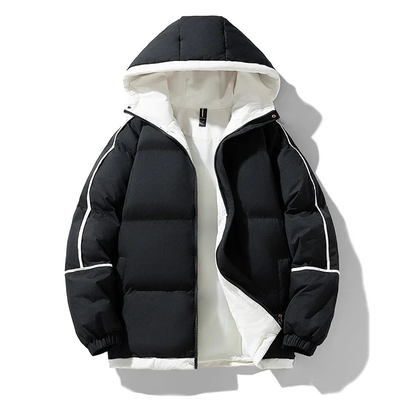 Winter New Men's Hooded Cotton Coat Trendy Loose-Fit Puffer Jacket Thickened Warm Down Cotton-Padded Jacket Casual Scene