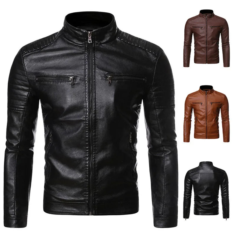 Autumn New Men Leather Coat Zipper Korean Fashion Leather Sheepskin Men Leather Jacket Trend Casual Fit Slim Baseball Clothes