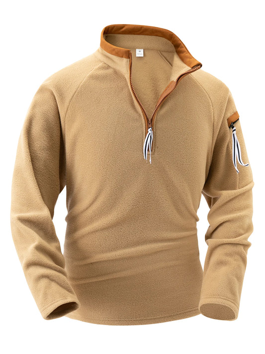 Men's stand collar half zip long sleeve hoodie pullover sports leisure muscle long sleeve Polo shirt Winter solid color clothing