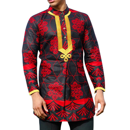 Men'S Shirts Men'S Simple Casual Shirt Ethnic Printing African Style Long Sleeve Shirt Stand Up Collar Lightning Thin Blouse