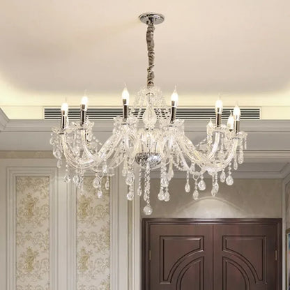 Gold Crystal Candelabra Ceiling Chandelier For Bedroom Dining Room Living Room, Classic Crystal Candle Pendant Chandeliers