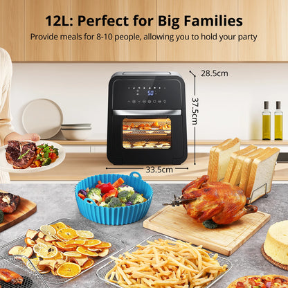 12L Air Fryer Toaster Oven 2000W Large visual window 8 Dishwasher Safe Accessories Included