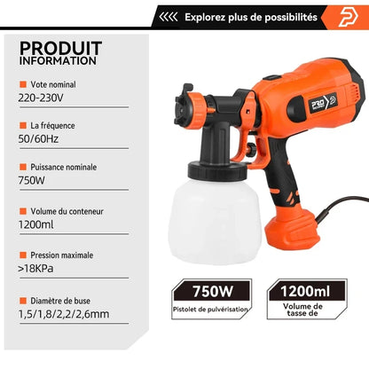 750W Electric Spray Gun 4 Nozzle Sizes 1200ml HVLP Household Paint Sprayer Flow Control Easy Spraying by PROSTORMER