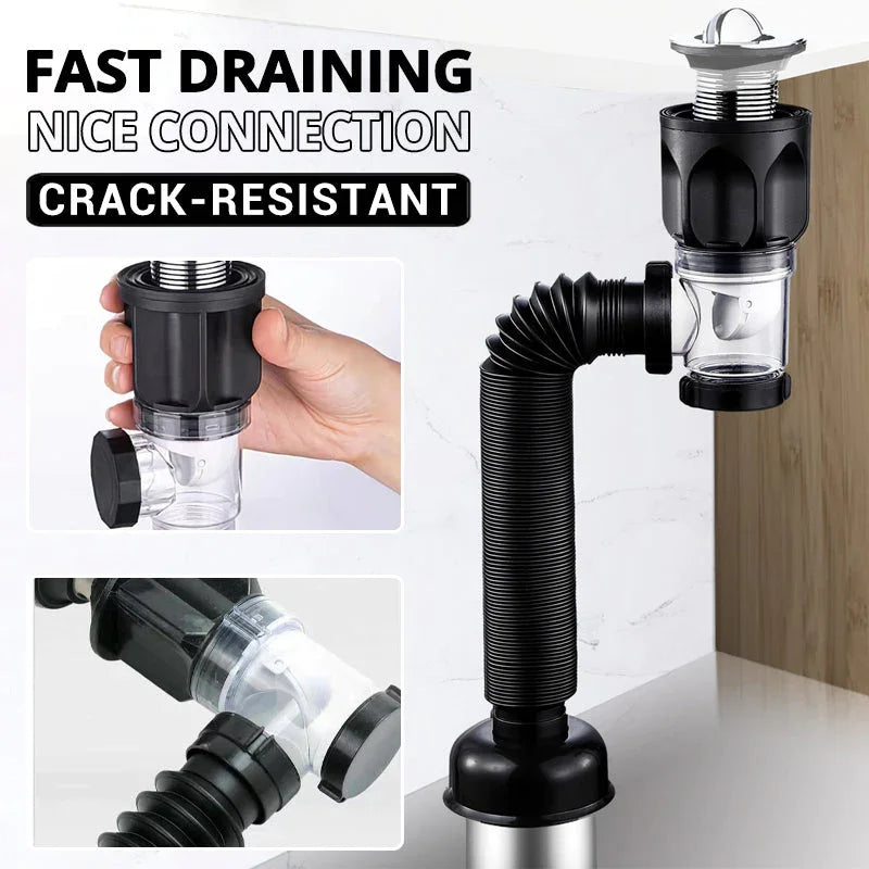 Universal Sink Drain Pipe Set Retractable Deodorant Sewer Drainage Water Hose Wash Basin Drainer Bathroom Kitchen Accessories