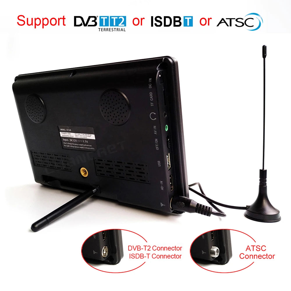 LEADSTAR D768 7 inch Portable TV DVB-T2 ATSC ISDB-T tdt Digital and Analog mini small Car TV Television Support USB TF H.265 AC3