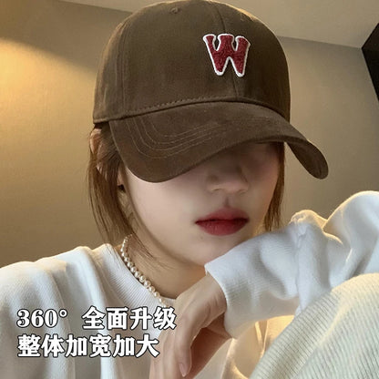 Letter Baseball Cap Female Wide Brim Big Head Circumference Black Peaked Cap Fashion Couple  Retro Show Face Small Hat