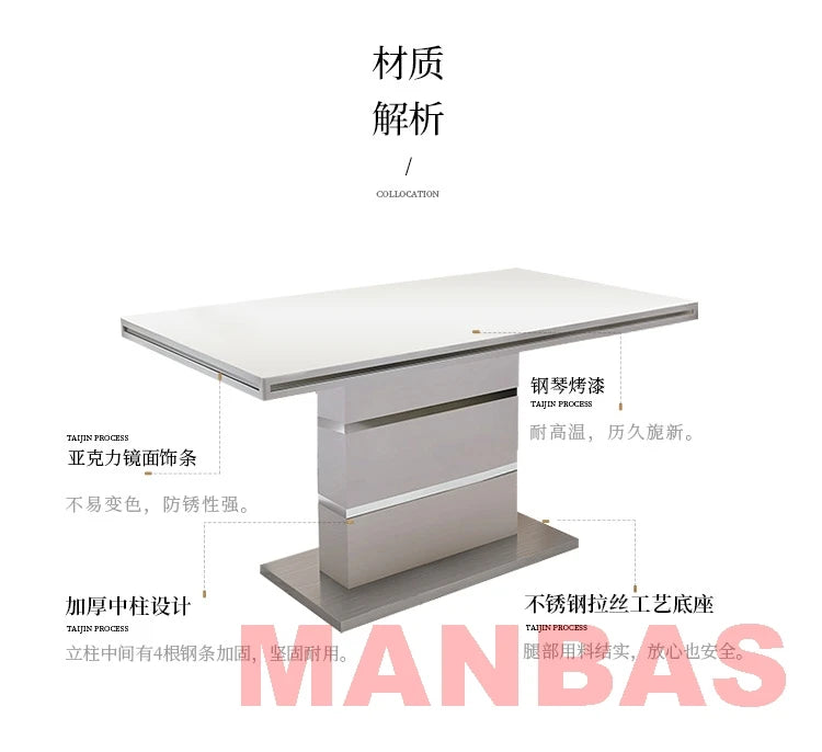 Linlamlim White Paint Stainless Steel Dining Table and 6 Chairs Mesas De Comedor for Dining room Mordern Home Kitchen Furniture